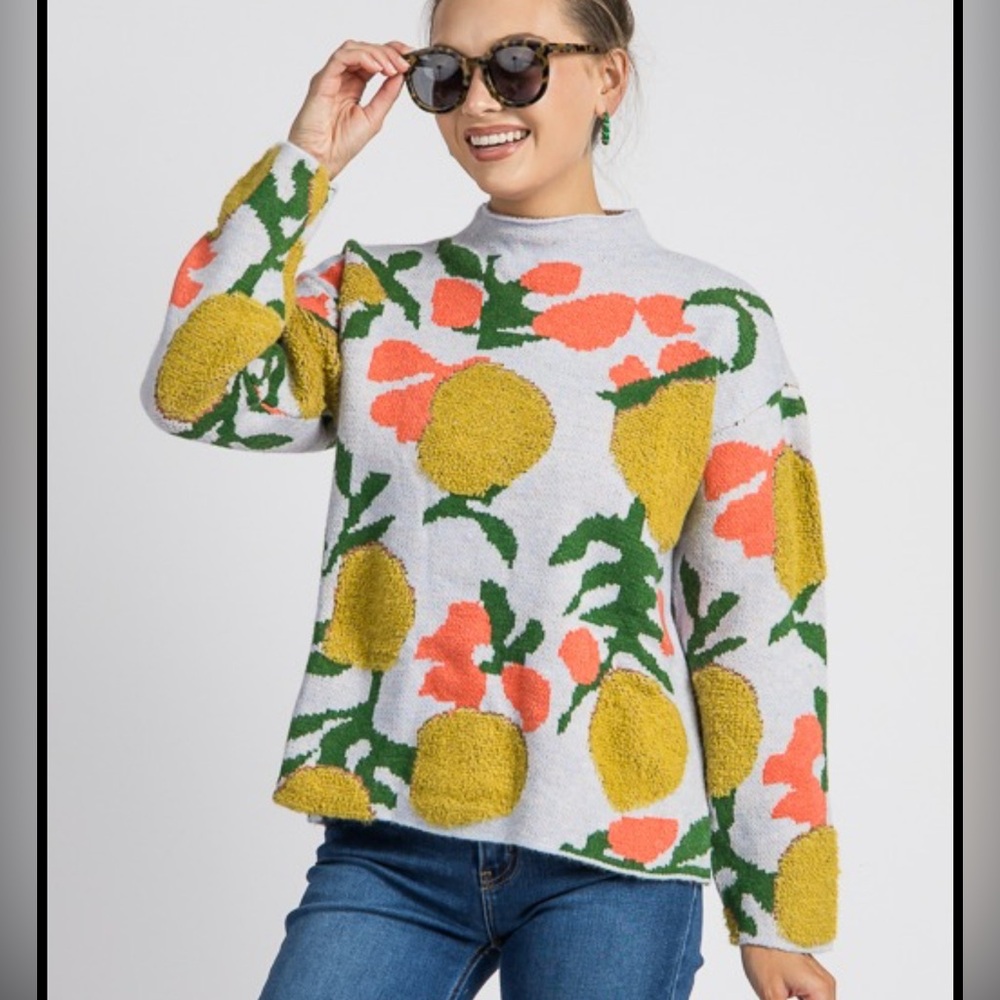 Citrus Mock Neck Sweater - Yellow and Green